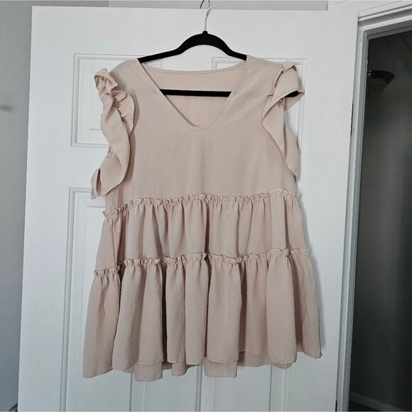Shein Ruffled Sleeveless Tiered Cream Blouse Size L - Picture 1 of 6